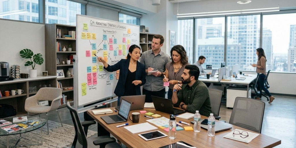 Digital marketing professional reviewing existing website content for updates